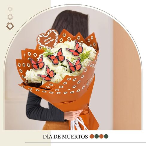 Fullhawl 20 Sheet Mexican Flower Wrapping Paper with 10 Monarch Butterfly De Barro Bouquet Wrap Day of The Dead Mexican Floral Gift Wrapping Paper for Wedding Birthday in Saudi Arabia
