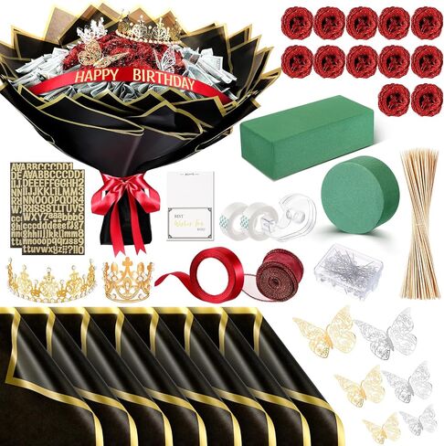 Maysing عيد الشكر أموال باقة كيت 12 PCS بريق الورود 20 ورقة ورقة التفاف ورقة DIY زهرة زهرة الكتل الأزهار ملصق لعيد عيد ميلاد التخرج يوم الأم (الوردي) in Kuwait