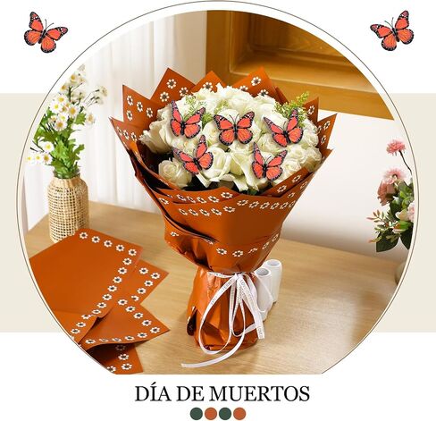 Fullhawl 20 Sheet Mexican Flower Wrapping Paper with 10 Monarch Butterfly De Barro Bouquet Wrap Day of The Dead Mexican Floral Gift Wrapping Paper for Wedding Birthday in Saudi Arabia
