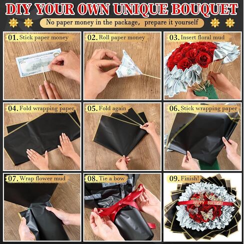 Maysing عيد الشكر أموال باقة كيت 12 PCS بريق الورود 20 ورقة ورقة التفاف ورقة DIY زهرة زهرة الكتل الأزهار ملصق لعيد عيد ميلاد التخرج يوم الأم (الوردي) in Kuwait
