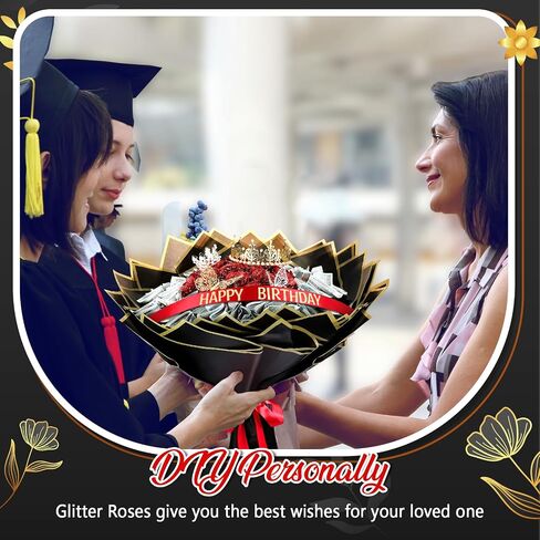 Maysing عيد الشكر أموال باقة كيت 12 PCS بريق الورود 20 ورقة ورقة التفاف ورقة DIY زهرة زهرة الكتل الأزهار ملصق لعيد عيد ميلاد التخرج يوم الأم (الوردي) in Kuwait