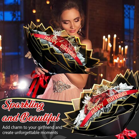Maysing عيد الشكر أموال باقة كيت 12 PCS بريق الورود 20 ورقة ورقة التفاف ورقة DIY زهرة زهرة الكتل الأزهار ملصق لعيد عيد ميلاد التخرج يوم الأم (الوردي) in Kuwait