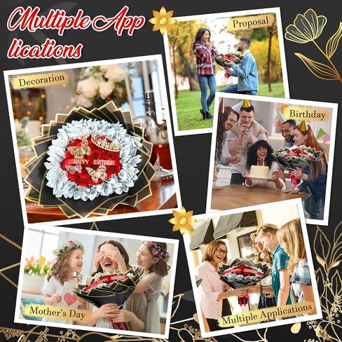 Maysing عيد الشكر أموال باقة كيت 12 PCS بريق الورود 20 ورقة ورقة التفاف ورقة DIY زهرة زهرة الكتل الأزهار ملصق لعيد عيد ميلاد التخرج يوم الأم (الوردي) in Kuwait