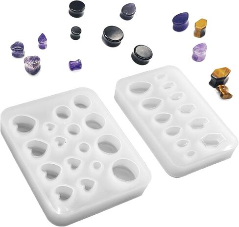 2 طقم العفن Picessilicone - القلب/الدائرة/التابوت/دمعة أدوات المجوهرات راتنجات الراتنجات لتلقيح التراغوس/اللولب ، قالب زخرفة الفنون والحرف اليدوية ، قوالب راتنج الايبوكسي القابلة لإعادة الاستخدام in Kuwait