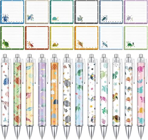 24 Pcs Turtle Ballpoint Pens and Sticky Notes Set Cute Turtle Themed Pens Memo Pads Sea Turtles Gift for School Office Supplies Coworkers Women Staff Employee Gifts in Saudi Arabia