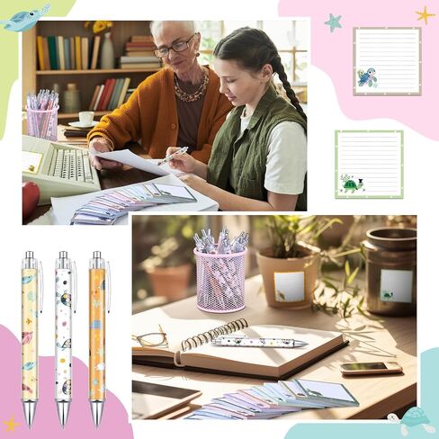 24 Pcs Turtle Ballpoint Pens and Sticky Notes Set Cute Turtle Themed Pens Memo Pads Sea Turtles Gift for School Office Supplies Coworkers Women Staff Employee Gifts in Saudi Arabia