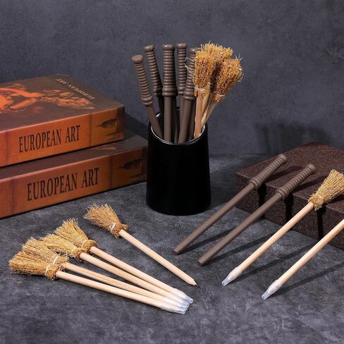 10 Pcs Wand Pencils and 10 Pcs Broom Ppens Bulk Witch Broom Pencils for Halloween Theme Parties, Wizard Theme Birthday Parties, Role-Playing Activities in Saudi Arabia