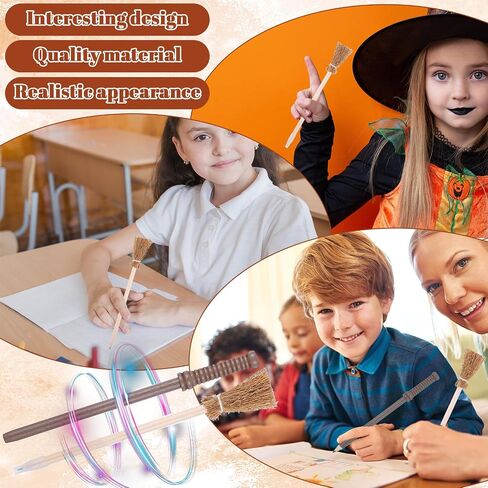 10 Pcs Wand Pencils and 10 Pcs Broom Ppens Bulk Witch Broom Pencils for Halloween Theme Parties, Wizard Theme Birthday Parties, Role-Playing Activities in Saudi Arabia