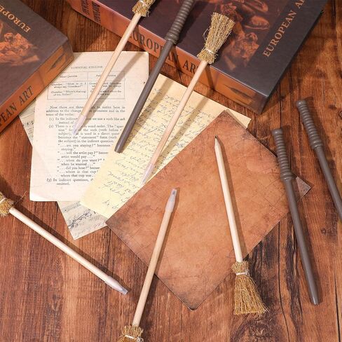 10 Pcs Wand Pencils and 10 Pcs Broom Ppens Bulk Witch Broom Pencils for Halloween Theme Parties, Wizard Theme Birthday Parties, Role-Playing Activities in Saudi Arabia