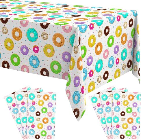 Oudain 6 Pack Plastic Donut Tablecloth 54 x 108 Inch Donut Theme Tablecovers Birthday Party Decorations Disposable Party Supplies for Theme Birthday Parties Baby Showers(Classic Color) in Saudi Arabia
