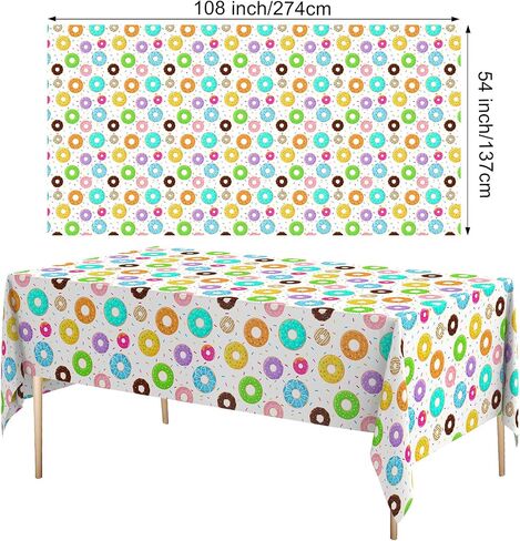 Oudain 6 Pack Plastic Donut Tablecloth 54 x 108 Inch Donut Theme Tablecovers Birthday Party Decorations Disposable Party Supplies for Theme Birthday Parties Baby Showers(Classic Color) in Saudi Arabia