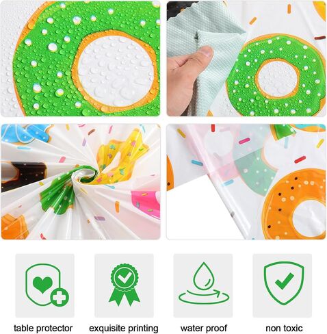 Oudain 6 Pack Plastic Donut Tablecloth 54 x 108 Inch Donut Theme Tablecovers Birthday Party Decorations Disposable Party Supplies for Theme Birthday Parties Baby Showers(Classic Color) in Saudi Arabia
