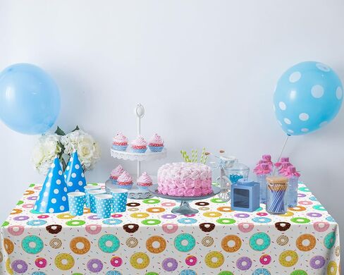 Oudain 6 Pack Plastic Donut Tablecloth 54 x 108 Inch Donut Theme Tablecovers Birthday Party Decorations Disposable Party Supplies for Theme Birthday Parties Baby Showers(Classic Color) in Saudi Arabia