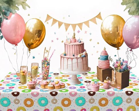 Oudain 6 Pack Plastic Donut Tablecloth 54 x 108 Inch Donut Theme Tablecovers Birthday Party Decorations Disposable Party Supplies for Theme Birthday Parties Baby Showers(Classic Color) in Saudi Arabia
