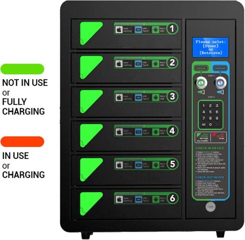 خزانة محطة شحن الهاتف الخليوي الآمنة ، محطة شحن PIN DIGITAL LOCKING BAYS USB ، إعداد سهلة - مثبتة على الحائط أو مكانة على الأرض ، جميع كابلات الشحن من النوع (UNY -LOCKER) in Kuwait