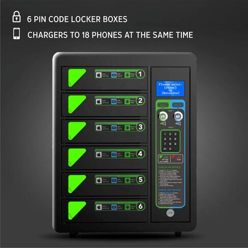 خزانة محطة شحن الهاتف الخليوي الآمنة ، محطة شحن PIN DIGITAL LOCKING BAYS USB ، إعداد سهلة - مثبتة على الحائط أو مكانة على الأرض ، جميع كابلات الشحن من النوع (UNY -LOCKER) in Kuwait