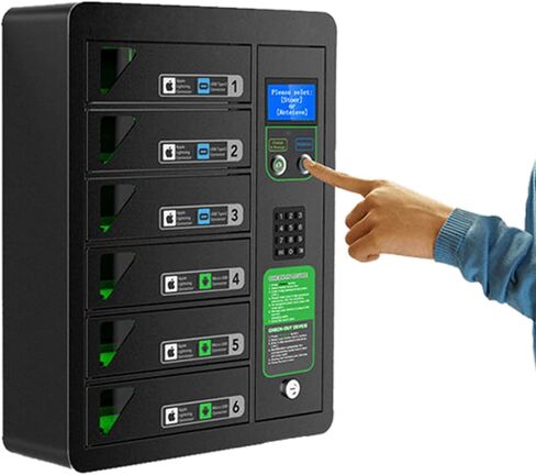 خزانة محطة شحن الهاتف الخليوي الآمنة ، محطة شحن PIN DIGITAL LOCKING BAYS USB ، إعداد سهلة - مثبتة على الحائط أو مكانة على الأرض ، جميع كابلات الشحن من النوع (UNY -LOCKER) in Kuwait