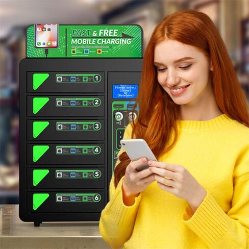 خزانة محطة شحن الهاتف الخليوي الآمنة ، محطة شحن PIN DIGITAL LOCKING BAYS USB ، إعداد سهلة - مثبتة على الحائط أو مكانة على الأرض ، جميع كابلات الشحن من النوع (UNY -LOCKER) in Kuwait