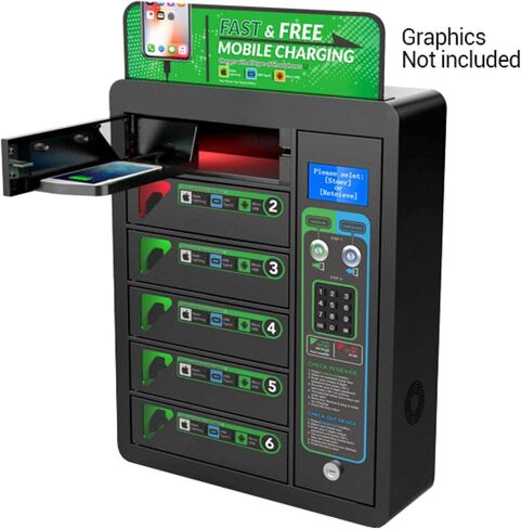 خزانة محطة شحن الهاتف الخليوي الآمنة ، محطة شحن PIN DIGITAL LOCKING BAYS USB ، إعداد سهلة - مثبتة على الحائط أو مكانة على الأرض ، جميع كابلات الشحن من النوع (UNY -LOCKER) in Kuwait