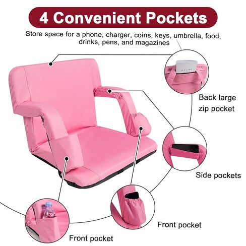 Stadium Seats for Bleachers with Back Support and Thick Padded Cushion,24" Extra Wide Portable Reclining Folding Chair with Optional Arms, 4 Pockets and Shoulder Straps,Big Size,Burgundy in Kuwait