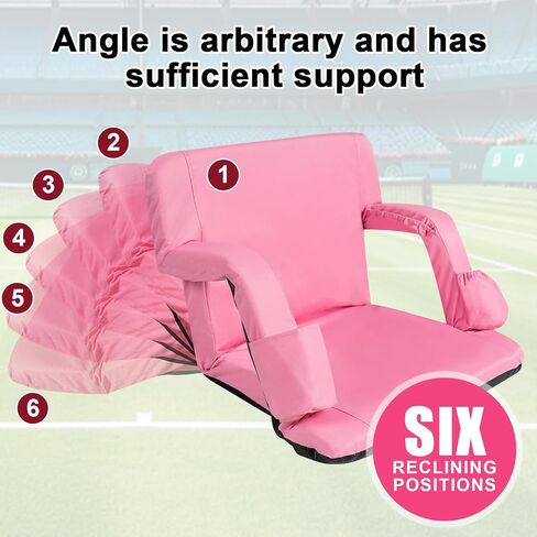 Stadium Seats for Bleachers with Back Support and Thick Padded Cushion,24" Extra Wide Portable Reclining Folding Chair with Optional Arms, 4 Pockets and Shoulder Straps,Big Size,Burgundy in Kuwait