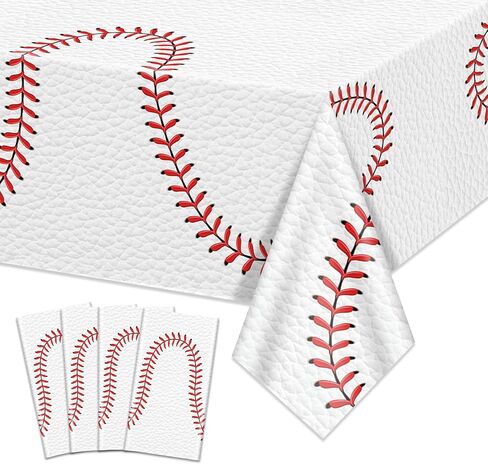 Softball Table Cloth, 4 Pcs 51 x 86 in Disposable Plastic Tablecloths for Softball Party Decorations Sports Party Supplies in Kuwait