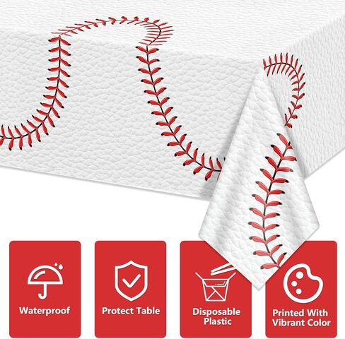 Softball Table Cloth, 4 Pcs 51 x 86 in Disposable Plastic Tablecloths for Softball Party Decorations Sports Party Supplies in Kuwait