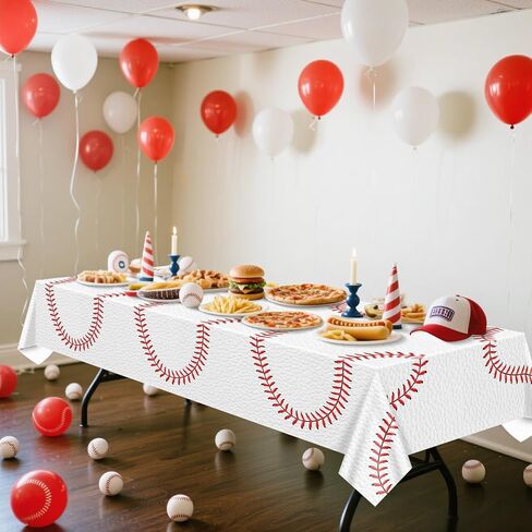 Softball Table Cloth, 4 Pcs 51 x 86 in Disposable Plastic Tablecloths for Softball Party Decorations Sports Party Supplies in Kuwait