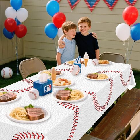 Softball Table Cloth, 4 Pcs 51 x 86 in Disposable Plastic Tablecloths for Softball Party Decorations Sports Party Supplies in Kuwait