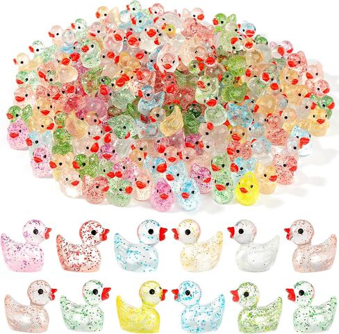 200 Pcs Mini Glitter Ducks Colorful Tiny Resin Ducks Miniature Ducks for Garden Aquarium Potted Dollhouse Micro Landscape Decoration DIY Crafts Party Favors Small Animal Figures in Saudi Arabia