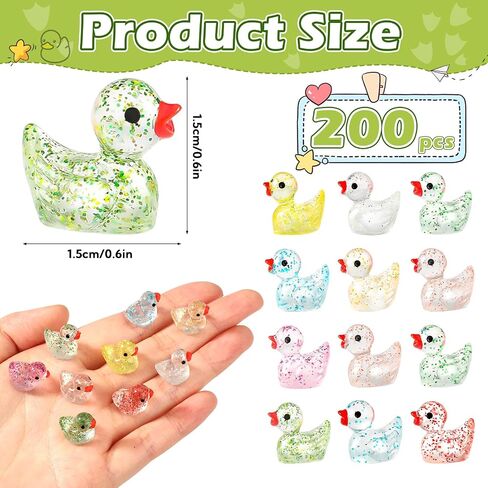 200 Pcs Mini Glitter Ducks Colorful Tiny Resin Ducks Miniature Ducks for Garden Aquarium Potted Dollhouse Micro Landscape Decoration DIY Crafts Party Favors Small Animal Figures in Saudi Arabia