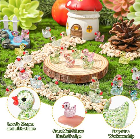 200 Pcs Mini Glitter Ducks Colorful Tiny Resin Ducks Miniature Ducks for Garden Aquarium Potted Dollhouse Micro Landscape Decoration DIY Crafts Party Favors Small Animal Figures in Saudi Arabia