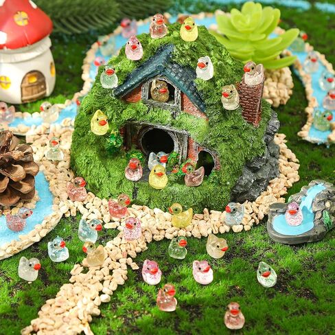 200 Pcs Mini Glitter Ducks Colorful Tiny Resin Ducks Miniature Ducks for Garden Aquarium Potted Dollhouse Micro Landscape Decoration DIY Crafts Party Favors Small Animal Figures in Saudi Arabia