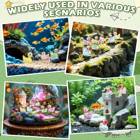 200 Pcs Mini Glitter Ducks Colorful Tiny Resin Ducks Miniature Ducks for Garden Aquarium Potted Dollhouse Micro Landscape Decoration DIY Crafts Party Favors Small Animal Figures in Saudi Arabia