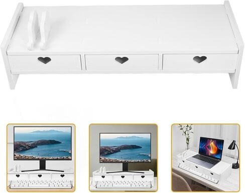 Keyboard Storage Rack - Monitor Riser with Drawers for Office Desk Accessories Desktop Organizer for Keyboard and Office Supplies White in Saudi Arabia