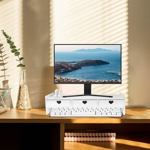 Keyboard Storage Rack - Monitor Riser with Drawers for Office Desk Accessories Desktop Organizer for Keyboard and Office Supplies White in Saudi Arabia