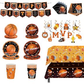 مجموعة زخارف لحفلات كرة السلة وإمدادات أعياد الميلاد - لوحات ، مناديل ، أكواب ، دوامات معلقة ، لافتة ، مائدة لمخلفات كرة السلة ، جميع الأعمار ، تخدم 24 in Kuwait