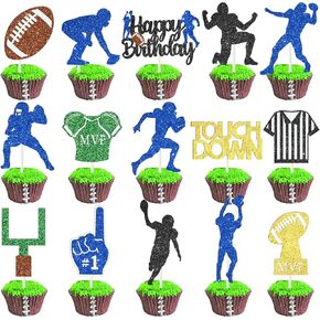 24pcs Glitter Football Party Cupcake Toppers Football Birthday Party Decorations Rugby Cake Cupcake Decor for Footballs Player Birthday Party Sport Game Day Baby Shower Supplies in Saudi Arabia