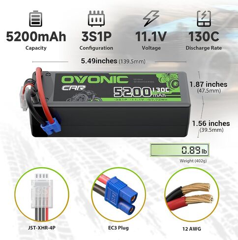OVONIC 3S LiPo Battery 5200mAh 11.1V 130C RC Battery Hard Case with EC3 Connector in Saudi Arabia