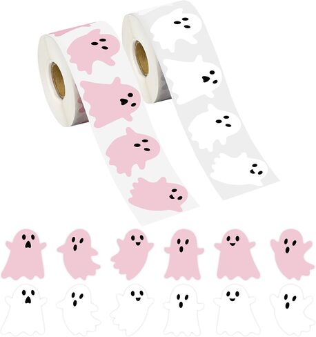 1200 PCS Halloween Ghost Stickers Roll Cute Boo Ghost Sticker White Pink Ghosts Labels ملصقات ملصقات ملصقات مقاومة للذات in Saudi Arabia