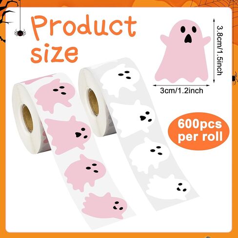 1200 PCS Halloween Ghost Stickers Roll Cute Boo Ghost Sticker White Pink Ghosts Labels ملصقات ملصقات ملصقات مقاومة للذات in Saudi Arabia