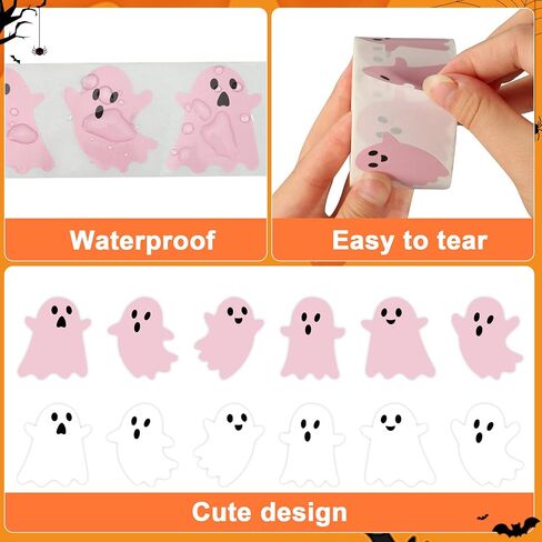 1200 PCS Halloween Ghost Stickers Roll Cute Boo Ghost Sticker White Pink Ghosts Labels ملصقات ملصقات ملصقات مقاومة للذات in Saudi Arabia