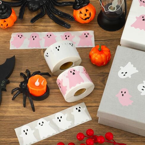 1200 PCS Halloween Ghost Stickers Roll Cute Boo Ghost Sticker White Pink Ghosts Labels ملصقات ملصقات ملصقات مقاومة للذات in Saudi Arabia