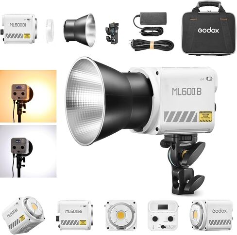 Godox ML60IIBi 70W LED Video Light Kit with 2X NP970 Lithium Battery, COB LED Monolight Bowens Mount Bi-Color 2700-6500k Photography Lighting AC/DC Power Support App Control for Studio Live Streaming in Saudi Arabia