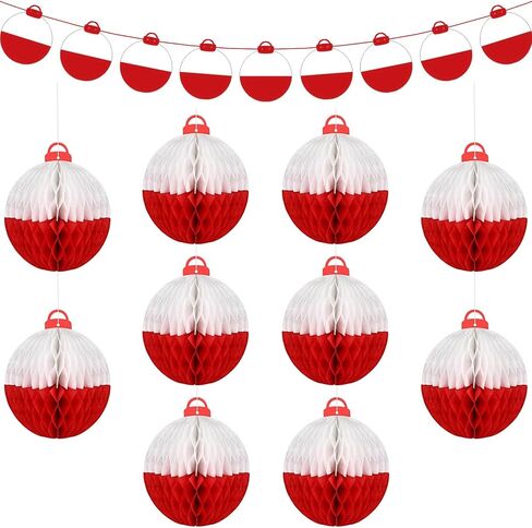 11 Pcs Bobber Decorations Gone Fishing Honeycomb Ball Centerpieces with Bobber Banner Hanging Ceiling Honeycomb Paper Table Centerpiece for Fishing Party Decorations, Beach Birthday Party and so on in Saudi Arabia