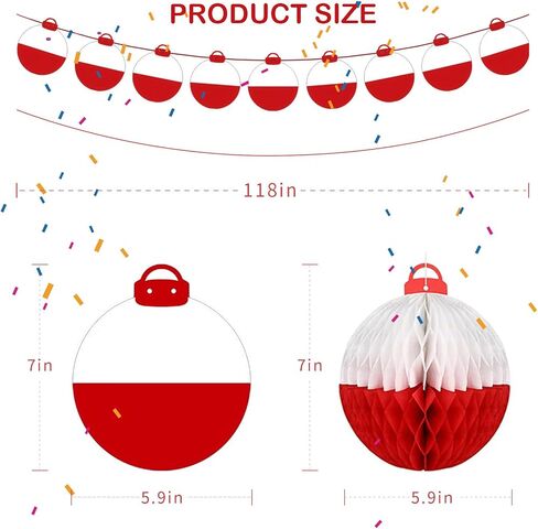 11 Pcs Bobber Decorations Gone Fishing Honeycomb Ball Centerpieces with Bobber Banner Hanging Ceiling Honeycomb Paper Table Centerpiece for Fishing Party Decorations, Beach Birthday Party and so on in Saudi Arabia