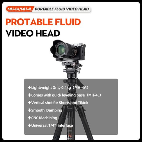 رأس سائل فيديو Fotopro، رأس حامل ثلاثي القوائم قابل للإمالة مع لوحة QR للتصوير الأفقي الرأسي، أقصى تحميل 11 رطل 5 كجم لكاميرات الفيديو DSLR in Kuwait