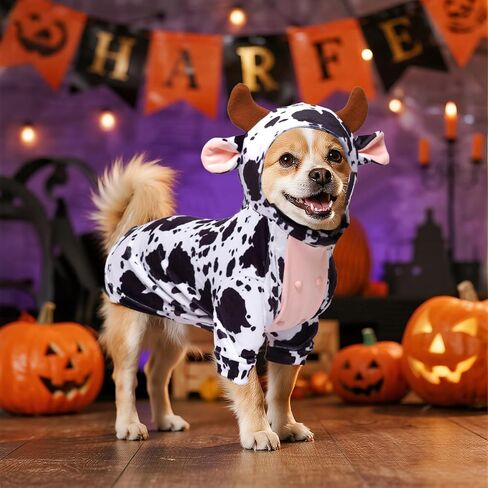 Dog Cow Costume Funny Pet Halloween Costumes Animal Cow Hoodie for Halloween Dog Cat,L in Saudi Arabia