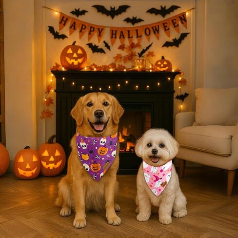 Bandanas الكلاب الهالوين مع زر Snap ، 2 حزمة Pumpkin & Ghost Pet وشاح للبنين والفتاة ، نسيج متين متميز ، نوبة قابلة للتعديل ، باندانا عصبية للكلاب الصغيرة (صغيرة) in Kuwait
