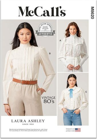 McCall's M8620A Easy-to-Make Misses' Buttoned Blouses Sewing Pattern Packet by Laura Ashley, Design Code M8620, Sizes 6-8-10-12-14 in Saudi Arabia